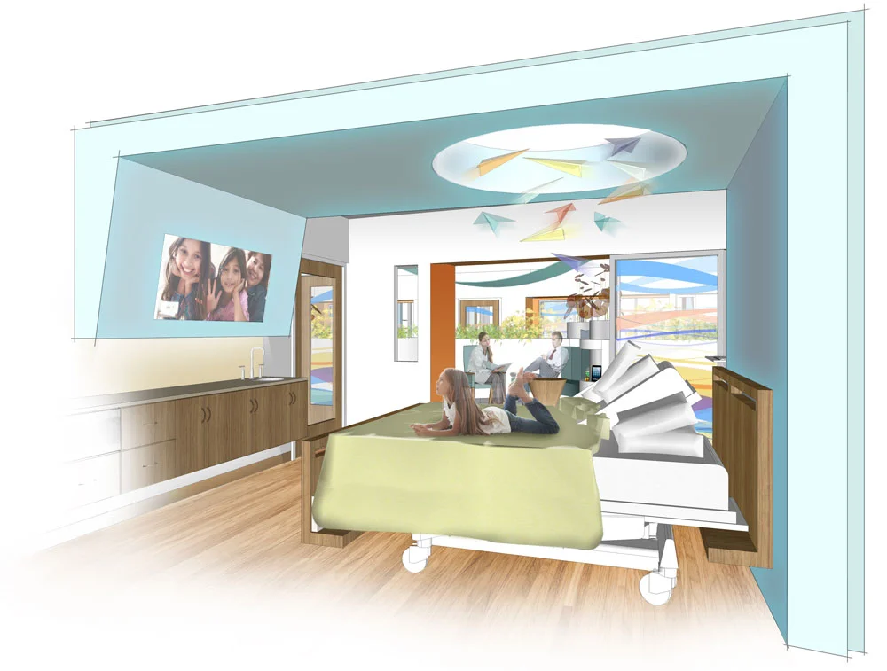 conceptual patient room with family bed