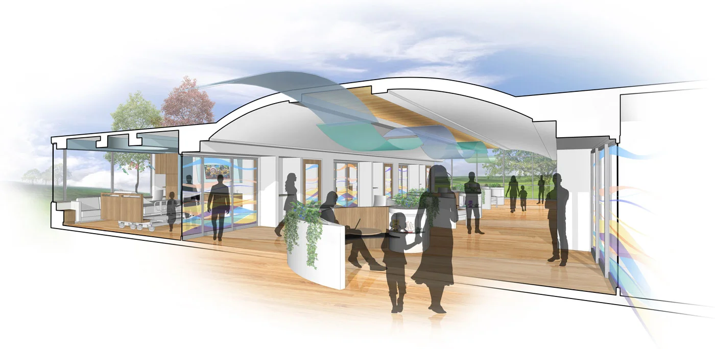 ERDMAN conceptual design; pediatric oncology 'neighborhood'/common corridor