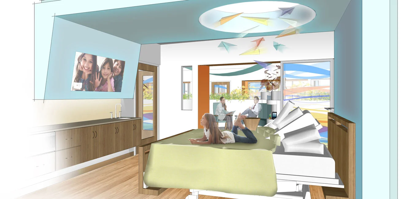 conceptual patient room with family bed