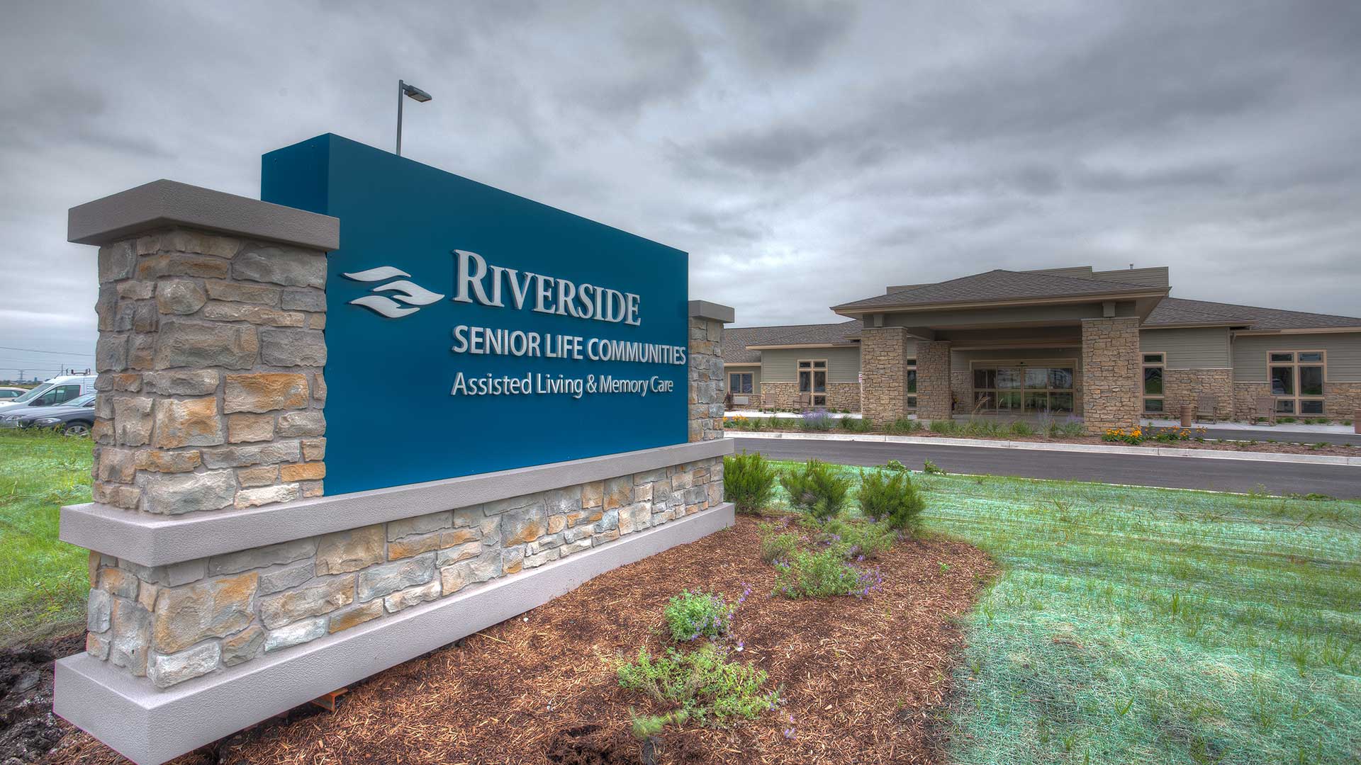 Riverside Senior Living exterior and signage