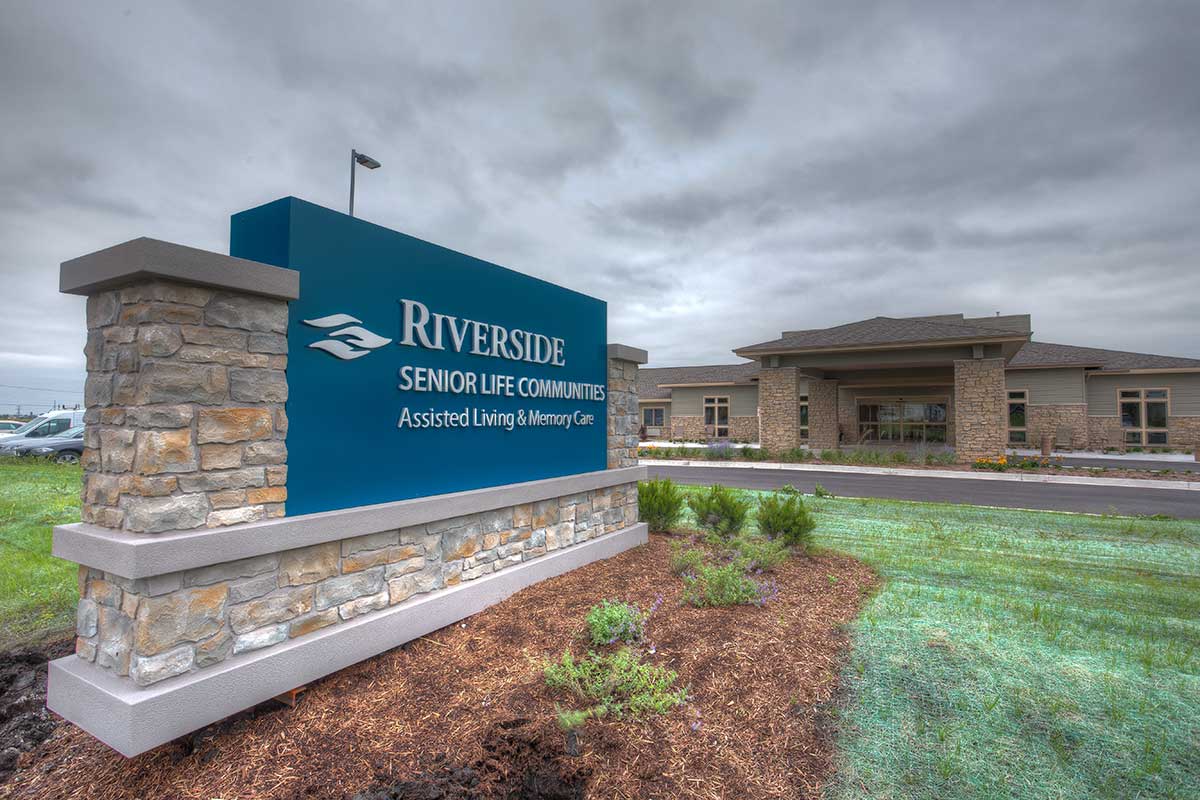 Riverside Senior Living exterior and signage